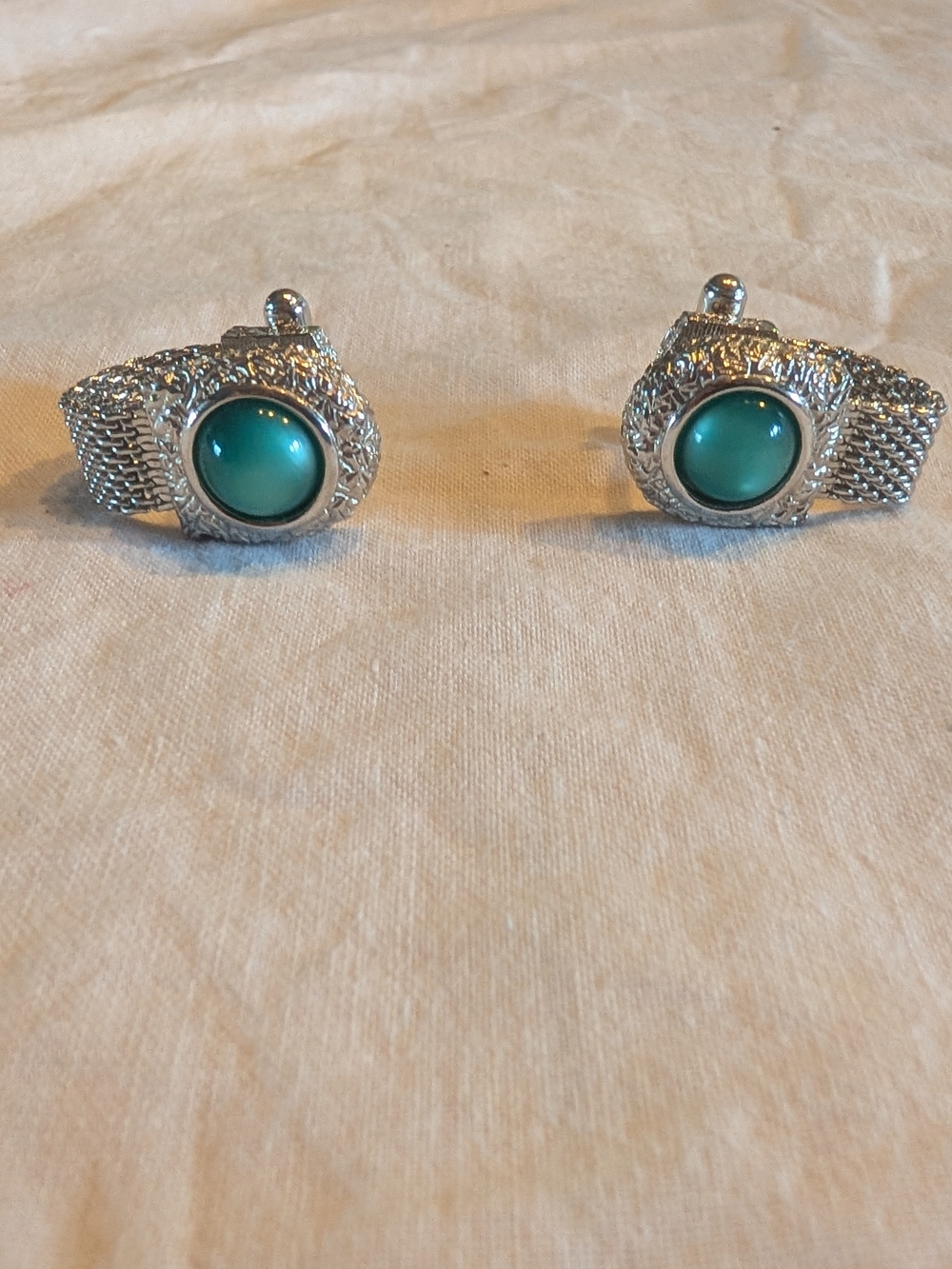 2/20$ Vintage Teal and Silver Tone Men's Cuff Links